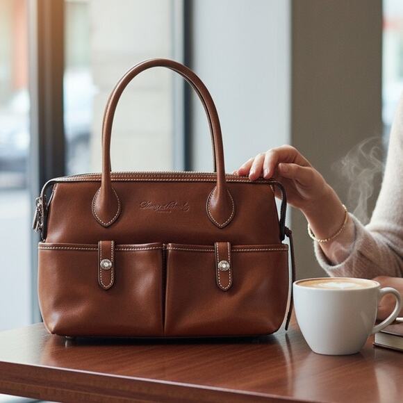 Dooney & Bourke Florentine Leather Small East/West Satchel Dark Saddle Brown - Picture 1 of 11